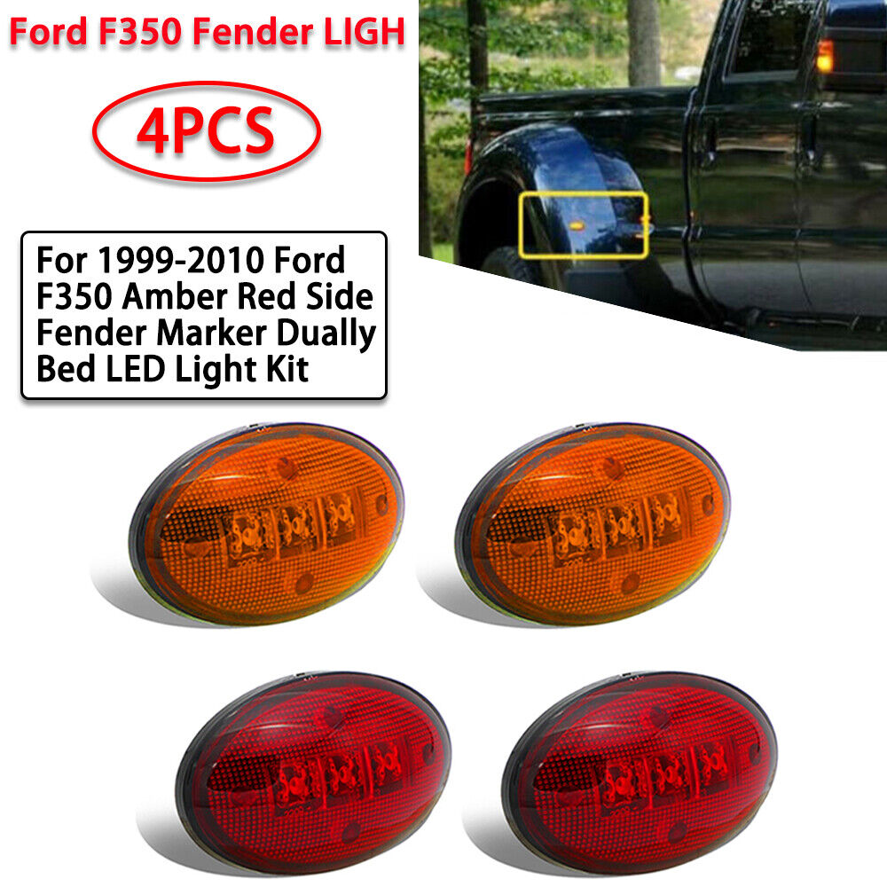 For 1999-2010 Ford F350 Amber/Red Side Fender Marker Dually Bed LED Light Kit ZA