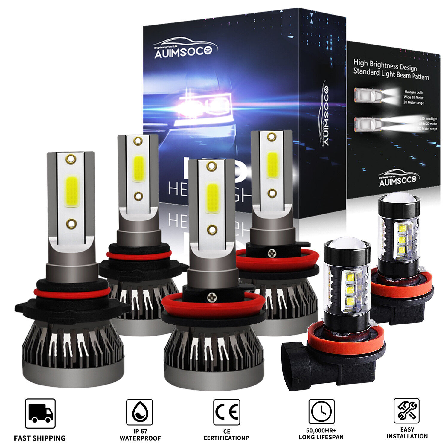 For Toyota Prius 2010-2017 6X LED Headlight High Low Beam + Fog Light Bulbs Kit