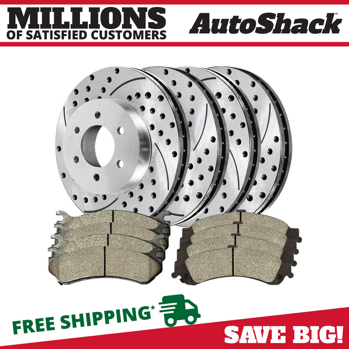 Front and Rear Drilled Brake Rotors & Pads for GMC Yukon XL 1500 Chevy Tahoe V8