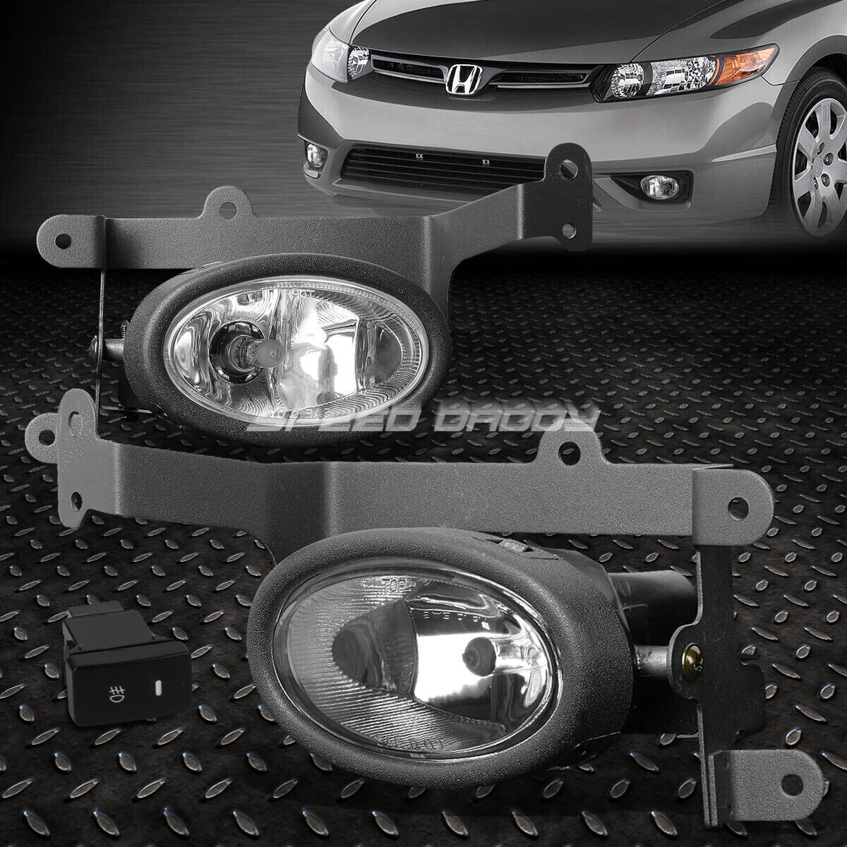 FOR 06-08 HONDA CIVIC COUPE CLEAR LENS BUMPER DRIVING FOG LIGHT LAMPS W/SWITCH