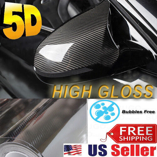 5D Ultra Gloss Glossy Black Carbon Fiber Vinyl Wrap Sticker Decal 12x60