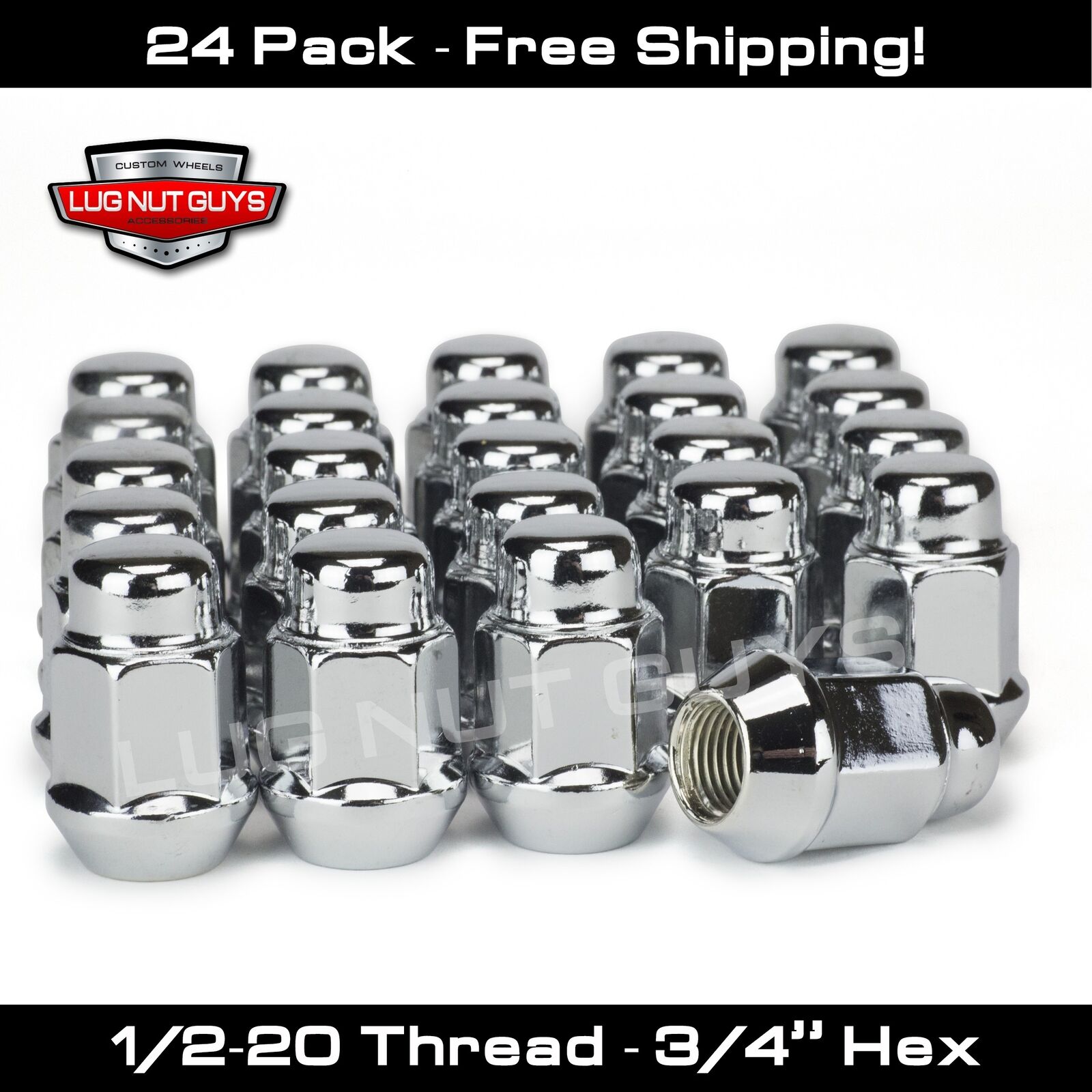 24pc Chrome Bulge Acorn Lug Nut Set 1/2 Fits Durango & Dakota Six Lug