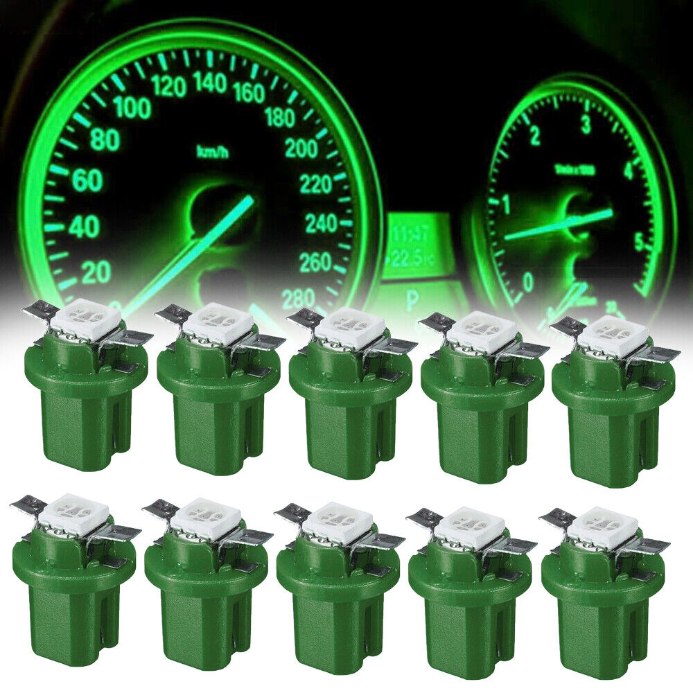 Green 10x T5 B8.5D 5050 SMD Car Dashboard Instrument LED Light Bulbs Accessories