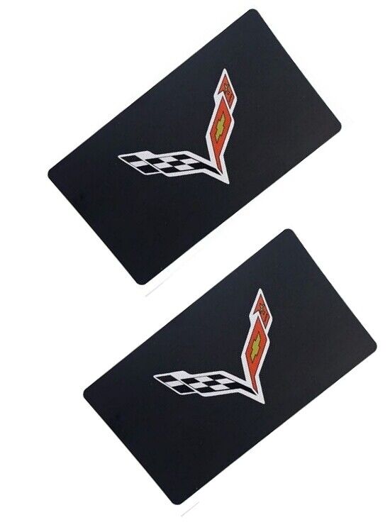 Fits 2015-2019 C7 Corvette - Visor Label Decal Covers With Crossflag Logo