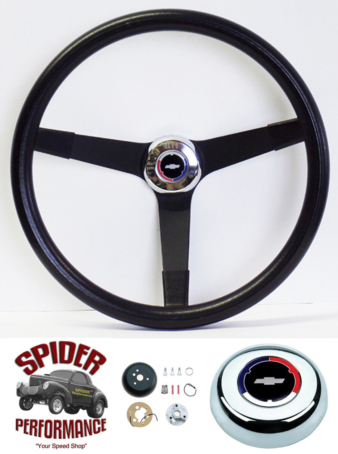 1964-66 Impala Biscayne steering wheel Red White Blue Bow 14 3/4
