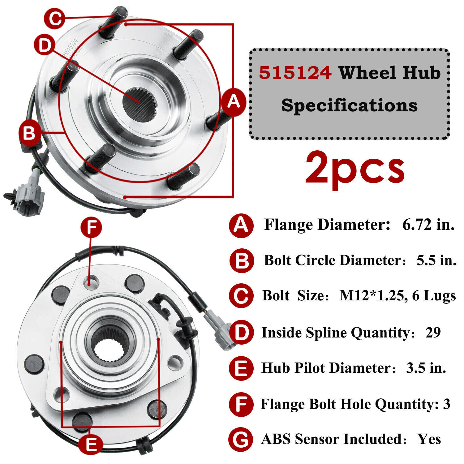 2PCS Front Wheel Hub Bearing for INFINITI QX56 08-12 Nissan Titan Armada 5.6L V8