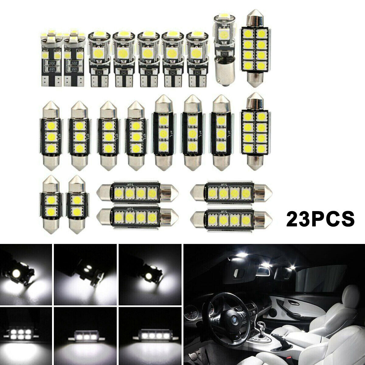23 x LED Car Interior Light Bulbs Map Dome Trunk License Plate Lamp Kit White 6K