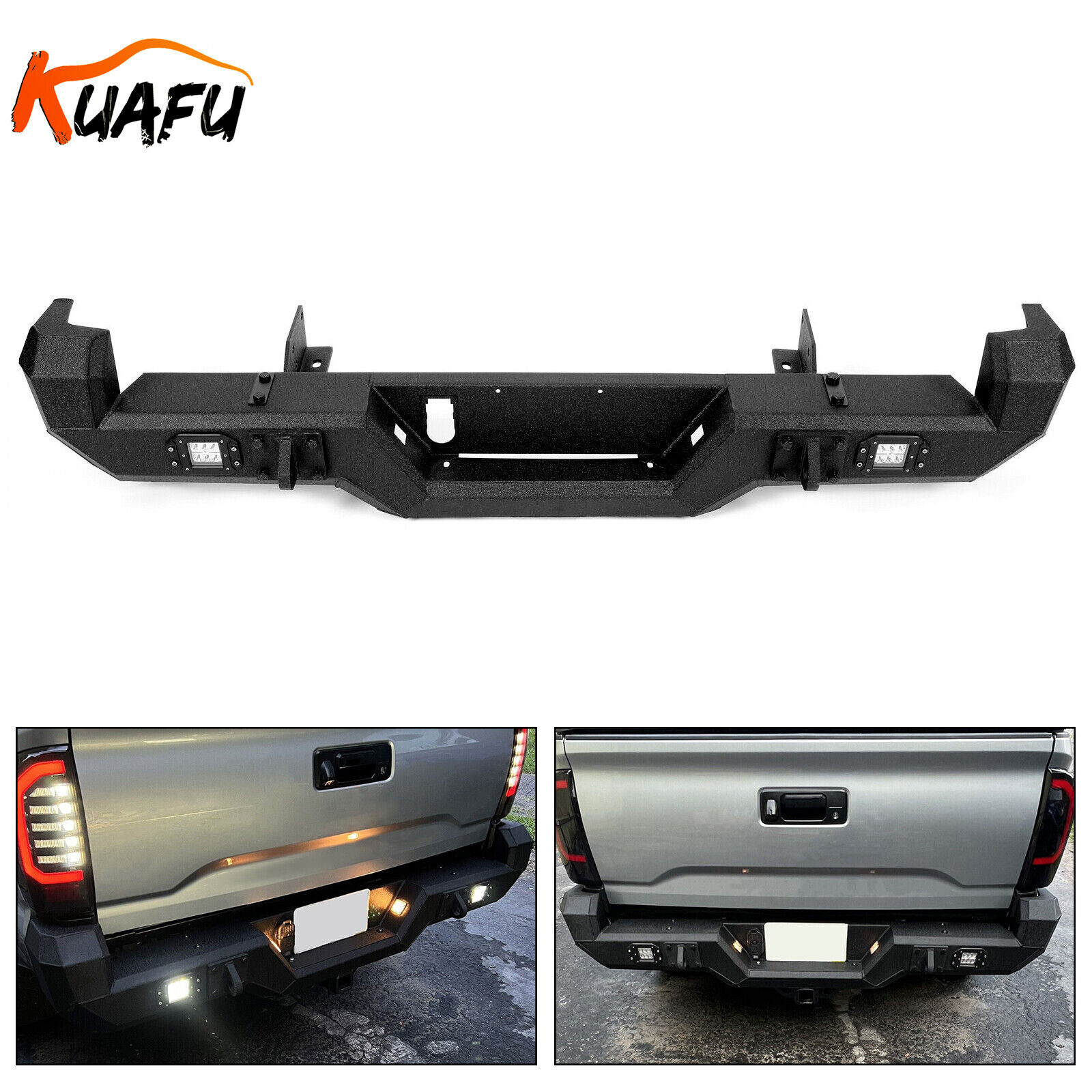 Pro Series Rear Bumper w/ Lights For 2016-2023 21 22 Toyota Tacoma Powder Coated