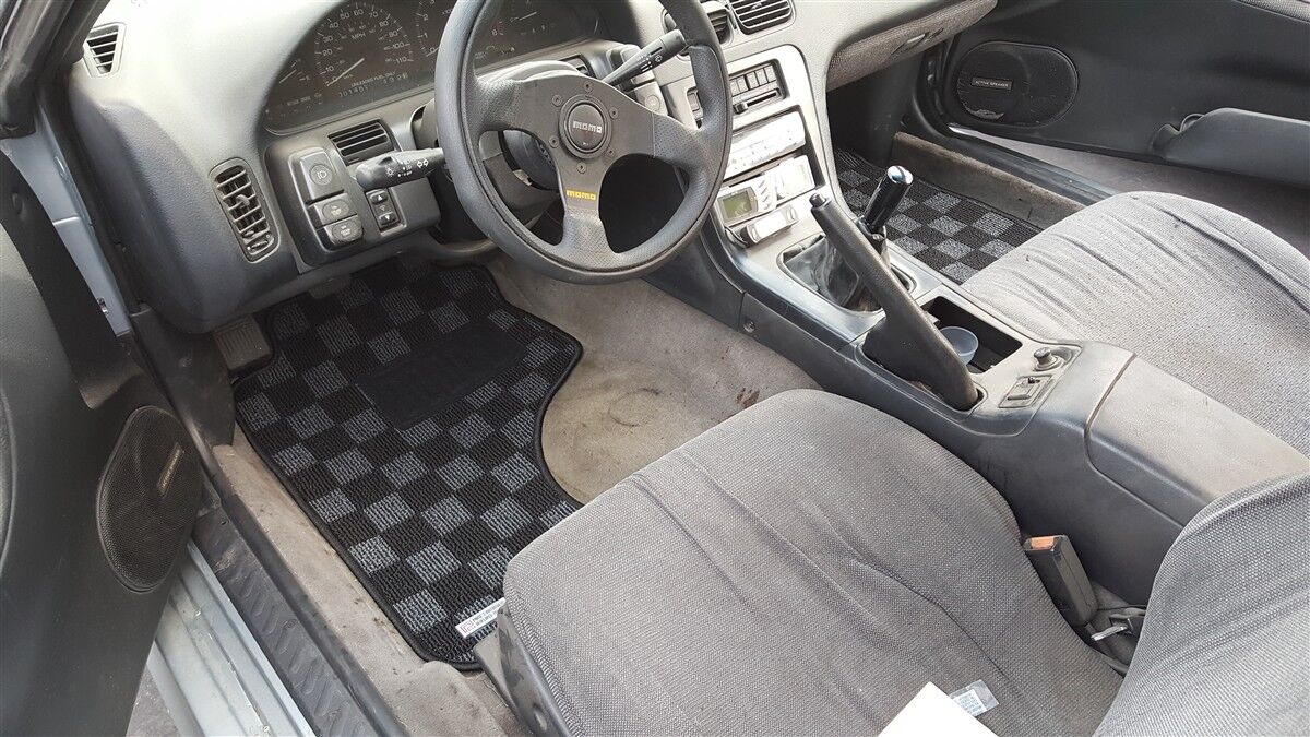 P2M Checkered Race Floor Mats for Nissan 240SX S13 1989-94 Silvia Dark Grey 2PCS