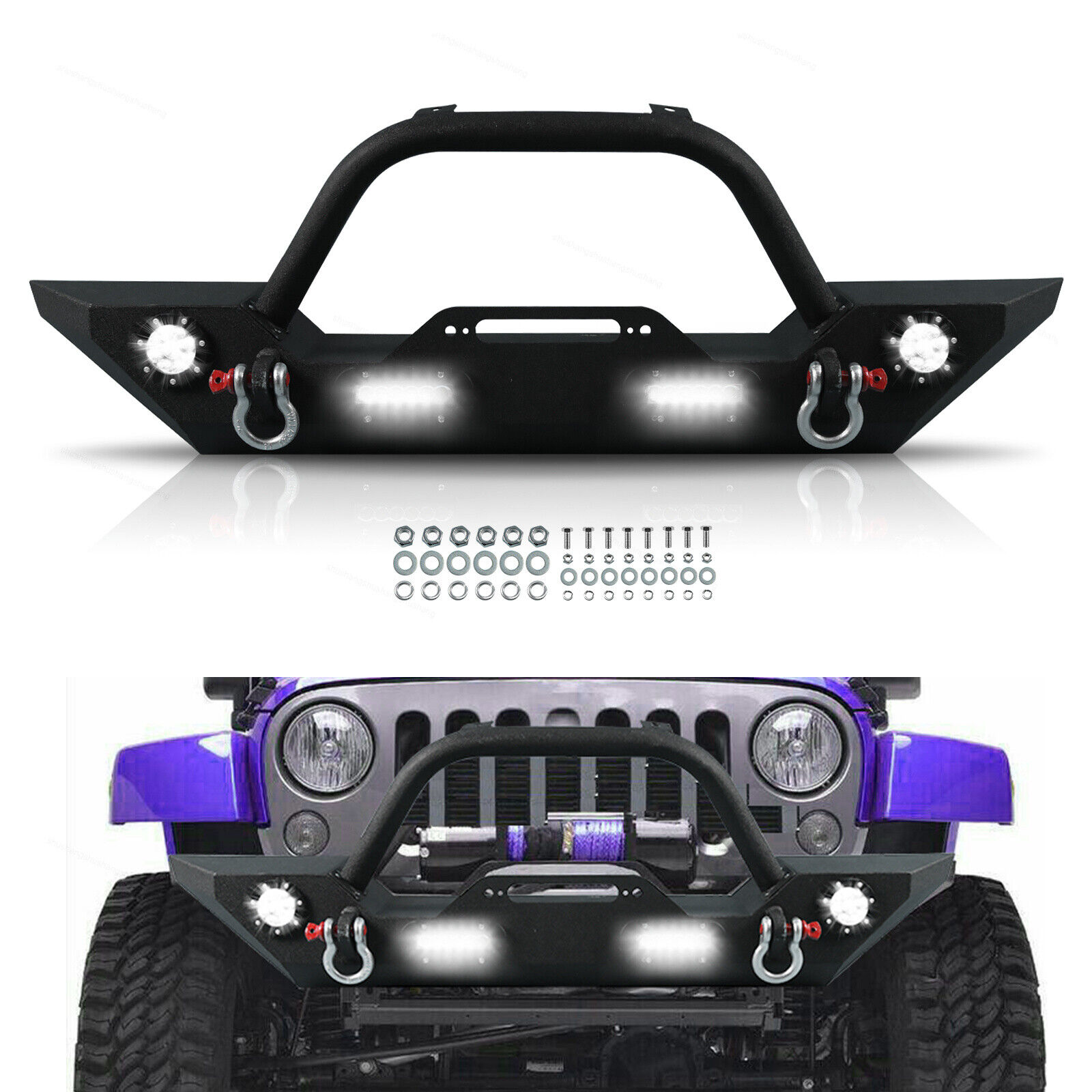 For 2007-2018 Jeep Wrangler JK Front Bumper W/ LED Lights & D-Rings Unlimited
