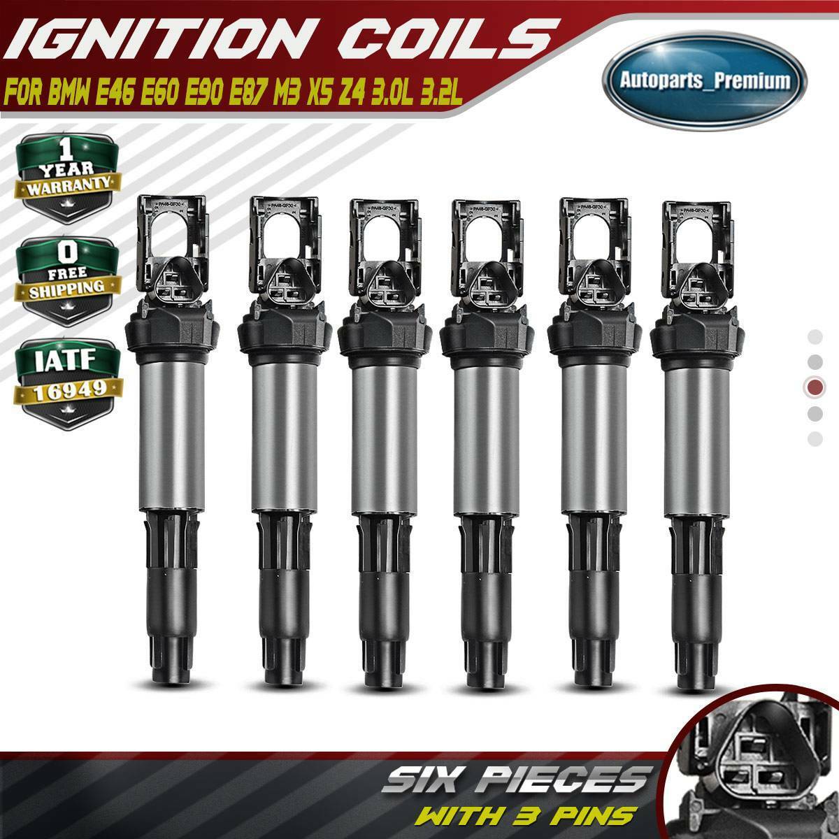 6PCS Ignition Coils for BMW E46 E83 E90 325i 335i 525i 530i X3 X5 12131712219