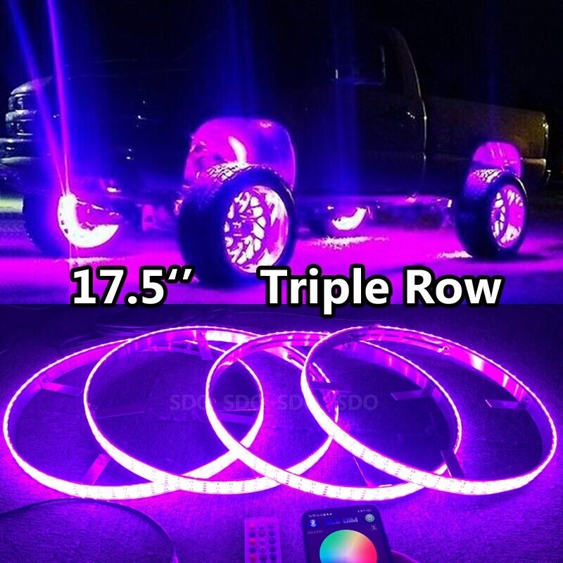 Super Bright 4x 17.5'' RGB Triple Row LED Wheel Rim Lights For Truck APP+Remote