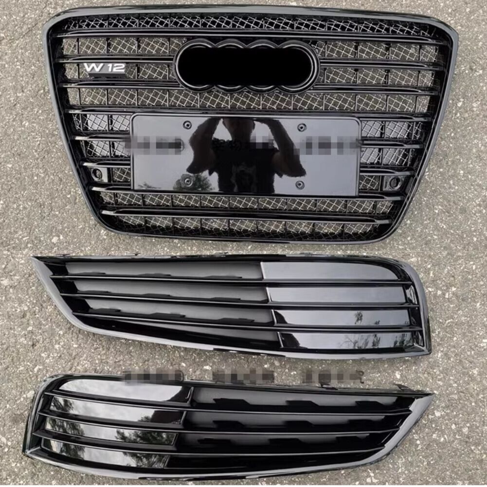 W12 Style Front Bumper Mesh Grille with Foglight Grille For Audi A8 S8 2010-2013