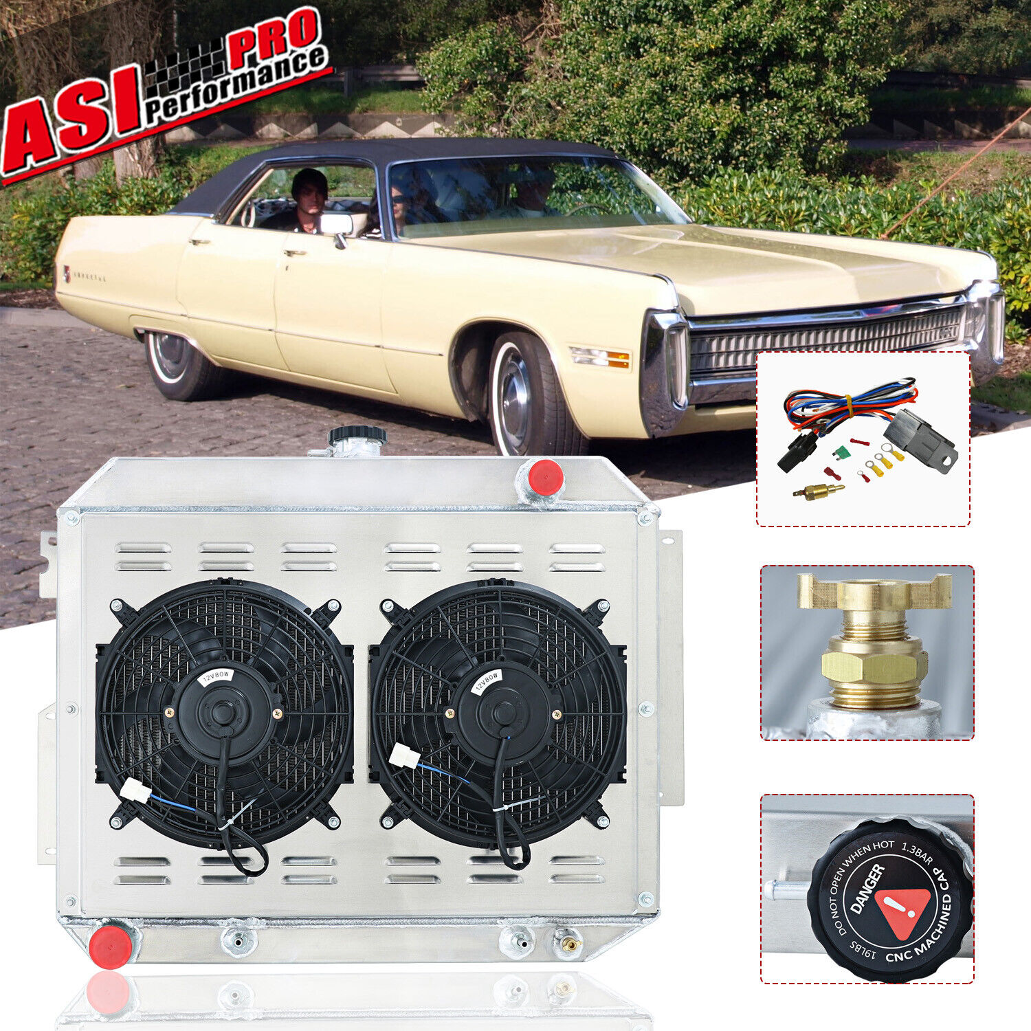 ASI 4 Row Radiator+Shroud Fan For 66-70 Chrysler Imperial Dodge Polara/Fury