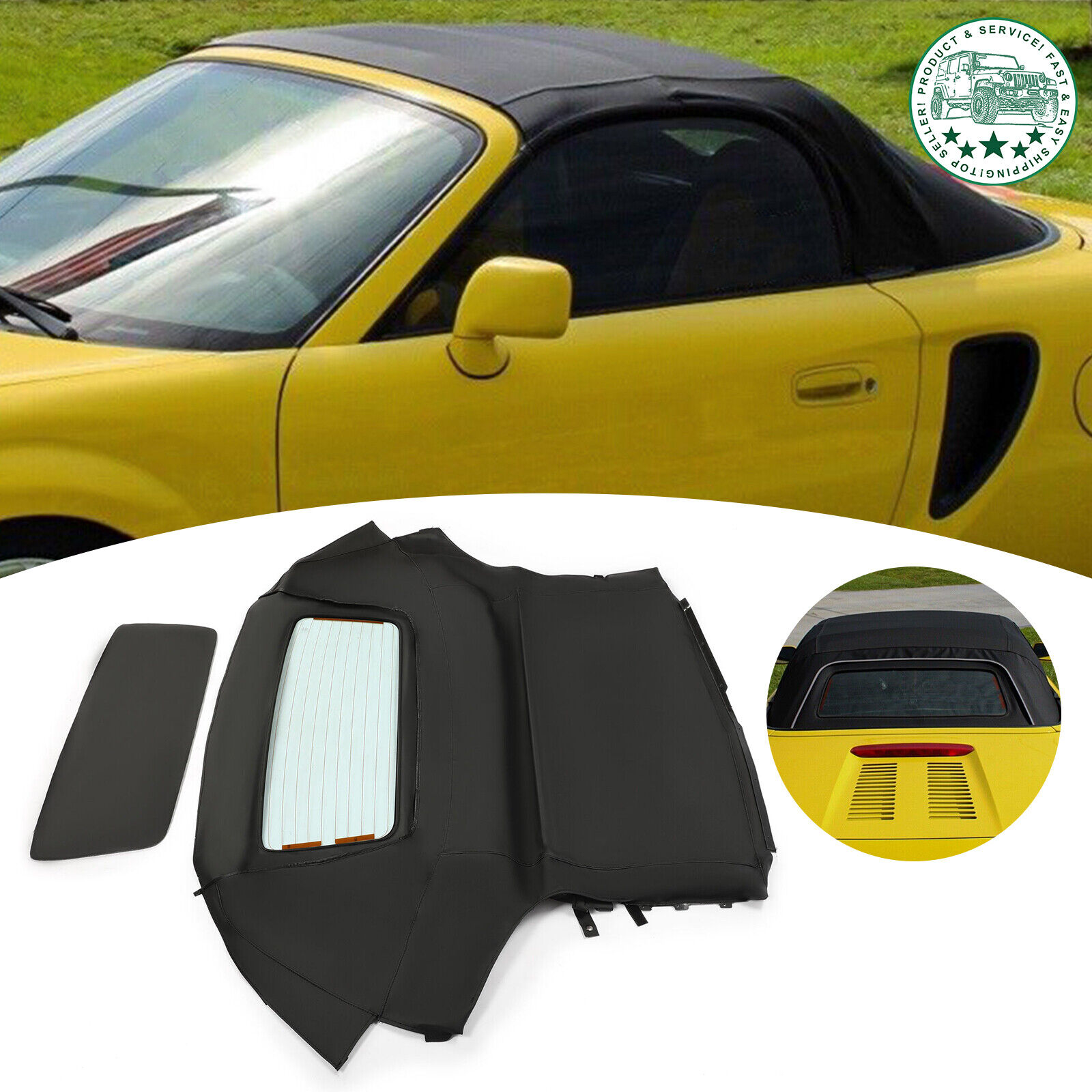 Fit Toyota Mr2 Spyder 00-07 Convertible Sailcloth Soft Top & Heated Glass Black