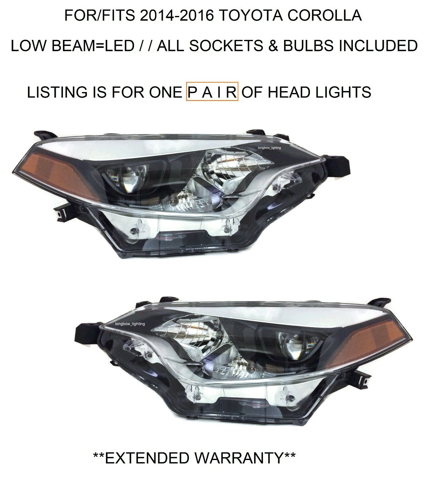 PAIR LED HEADLIGHTS FITS FOR 2014-16 TOYOTA COROLLA PASSENGER DRIVER LEFT RIGHT