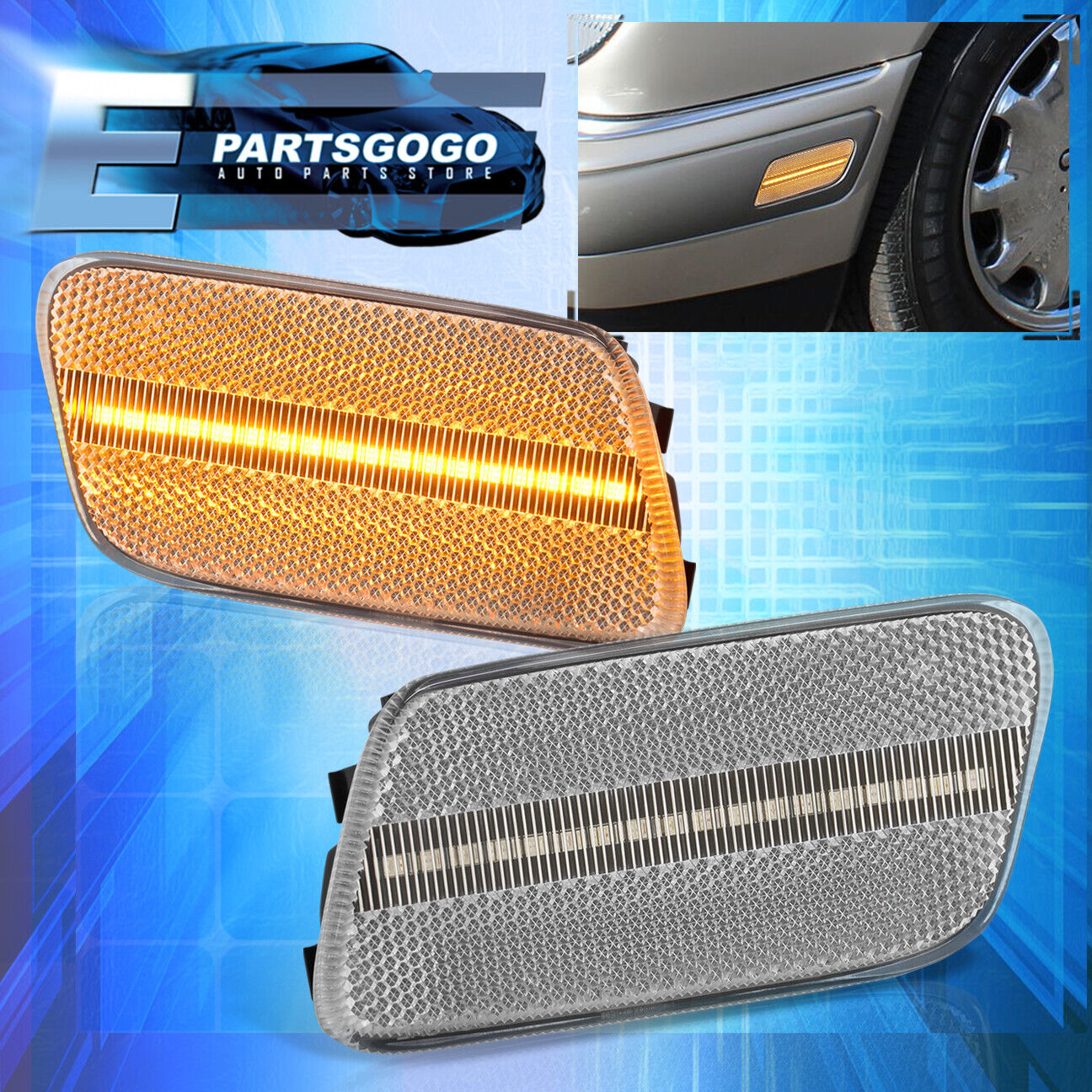 For 96-03 Benz E320 E420 E430 E Class Chrome LED Bumper Side Marker Lights Lamps