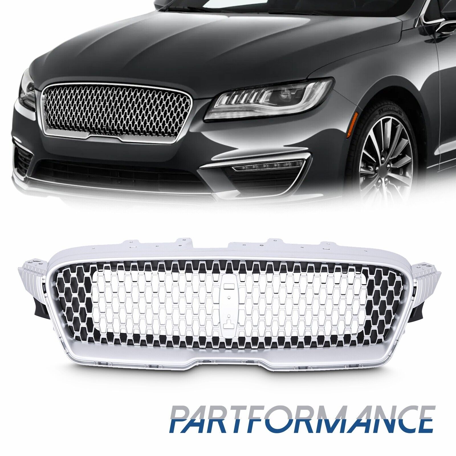 Front Bumper Grille Grill Nickelplated Chrome Plastic For Lincoln MKZ 2017-2019