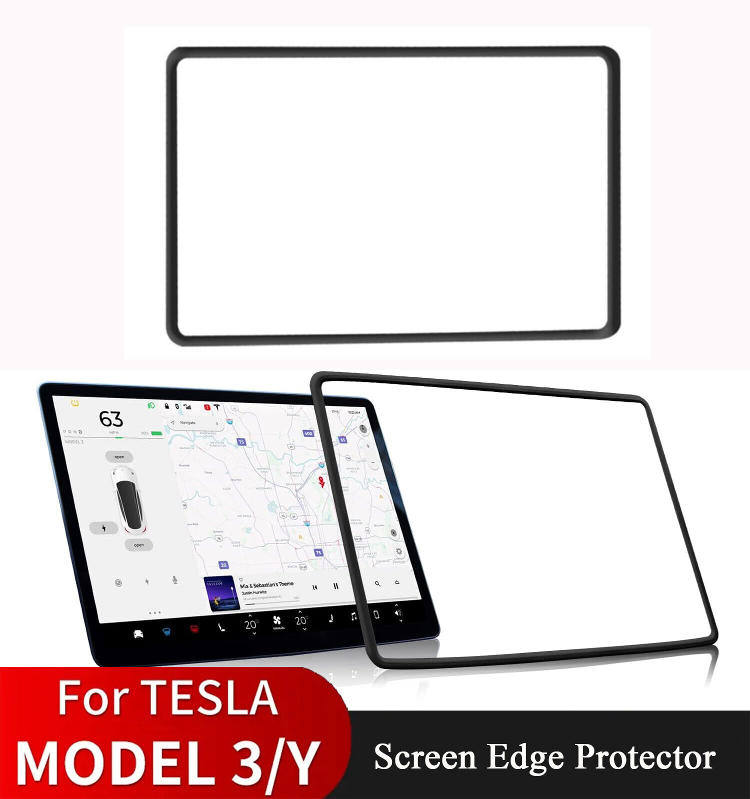 Tesla Screen Frame Protector for Tesla Model 3 Y Accessories Silicone 2017-2024