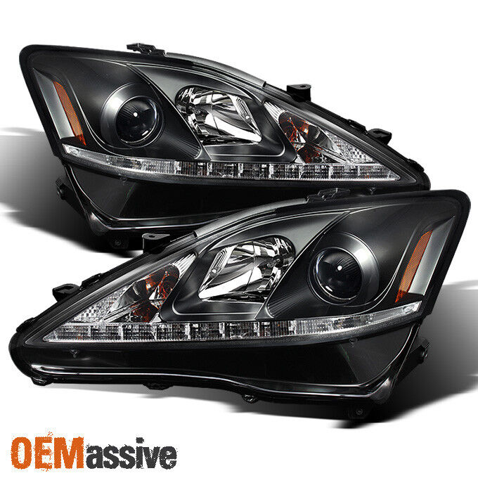 Fits 2006-2013 Lexus IS250 IS350  Black LED DRL Projector Headlights Left+RIght