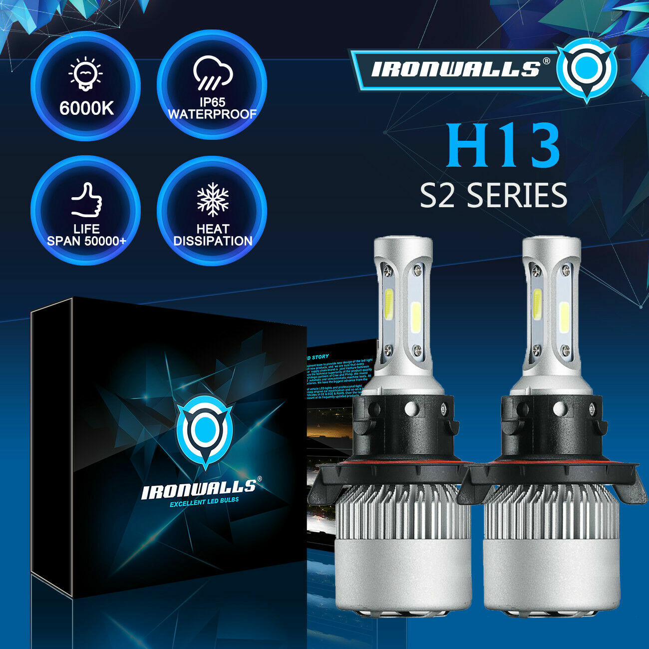 H13 9008 LED Headlight bulb Hi/Lo Dual Beam 2000W for Ford F-150 2004-2014 F-250