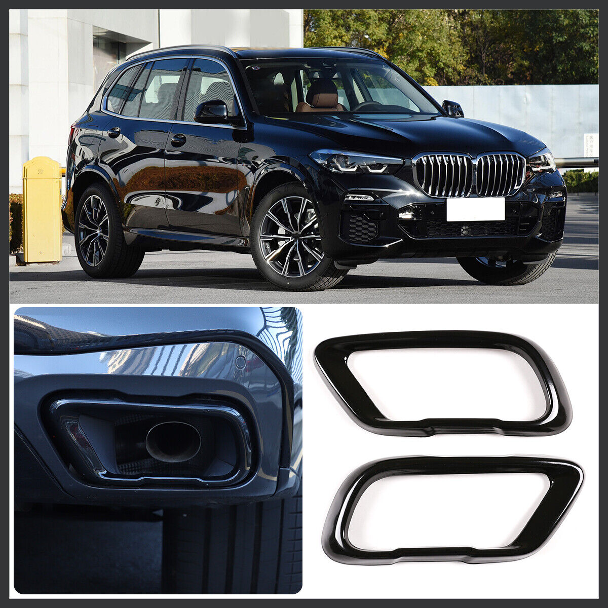 Black Steel Rear Muffler Exhaust Tail Pipe Cover Trim For BMW X5 G05 19-21