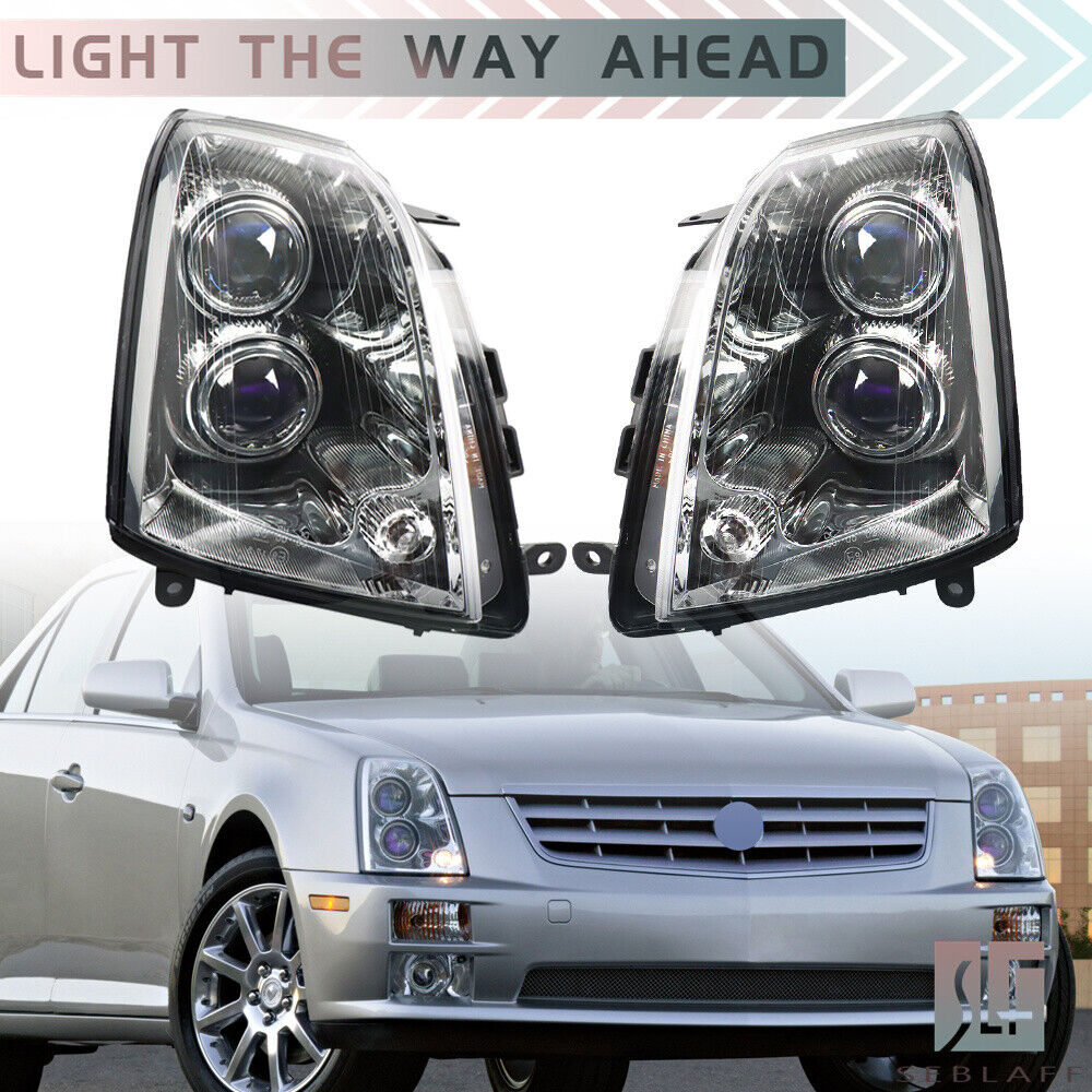Right+Left For 2005-2011 Cadillac STS Headlight Halogen Black Housing Clear Lens