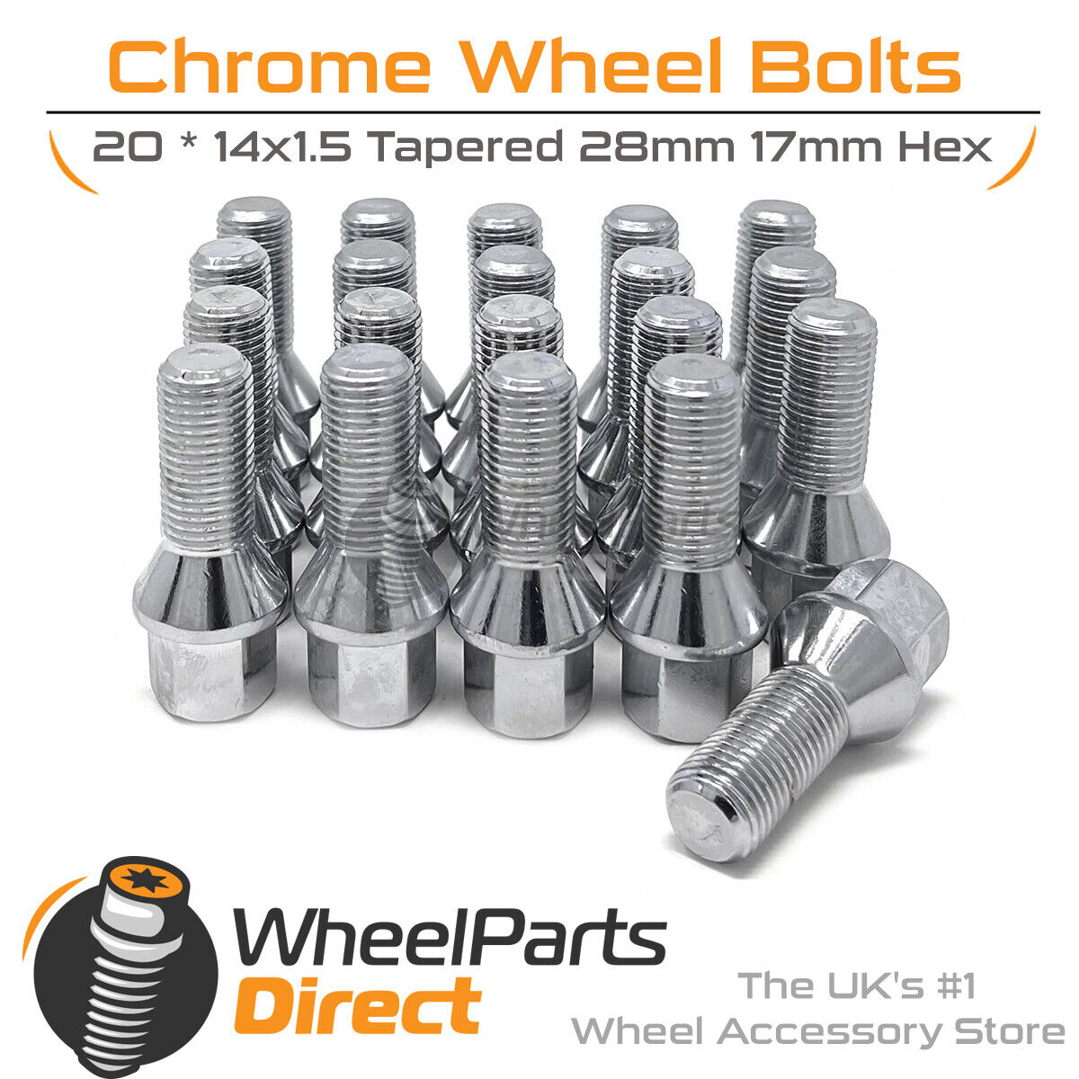 Wheel Bolts (20) 14x1.5 Chrome for VW Golf R32 [Mk5] 05-10 on Aftermarket Wheels