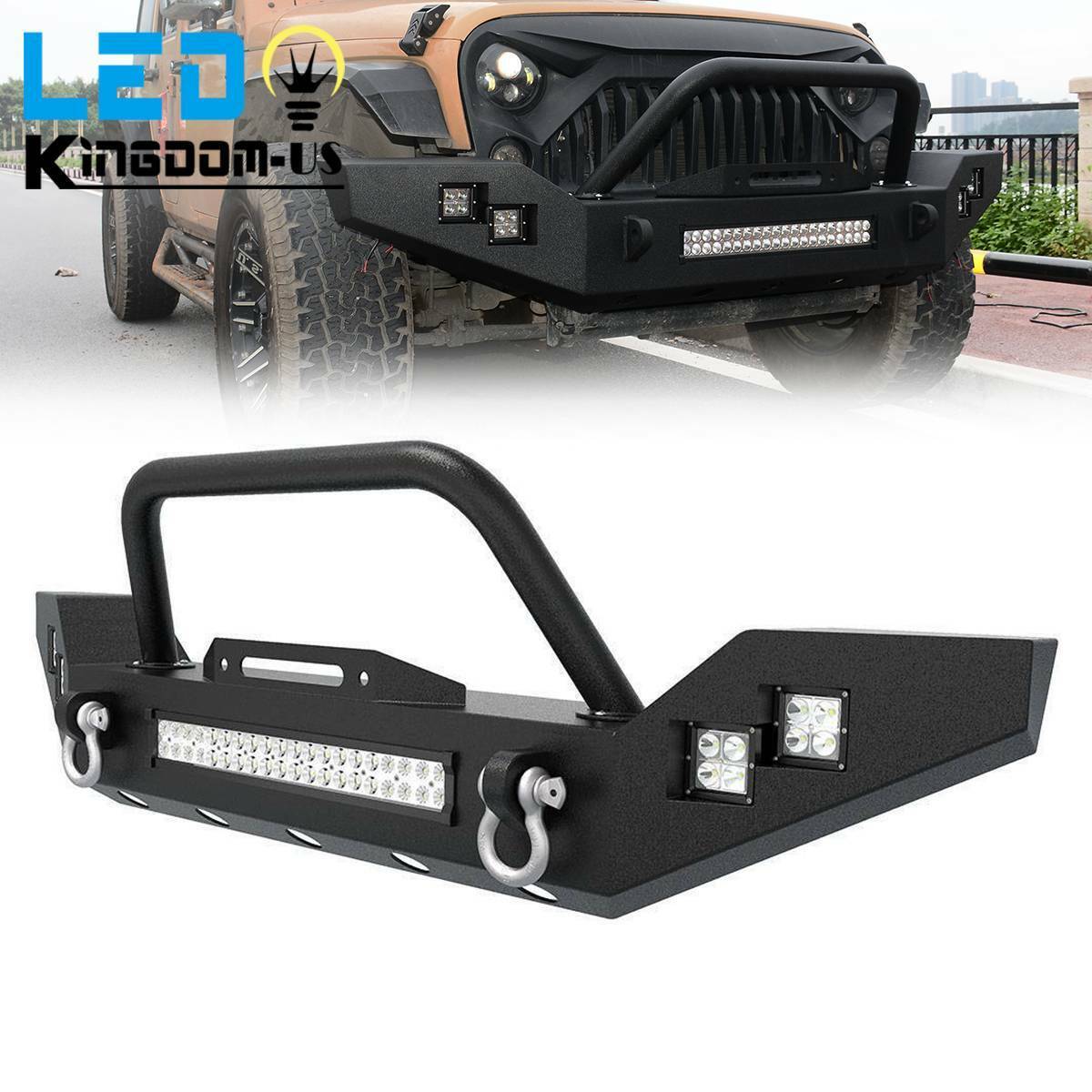 Front Bumper for 2007-2018 Jeep Wrangler JK w/ 120W LED Light Bar & Winch Plate