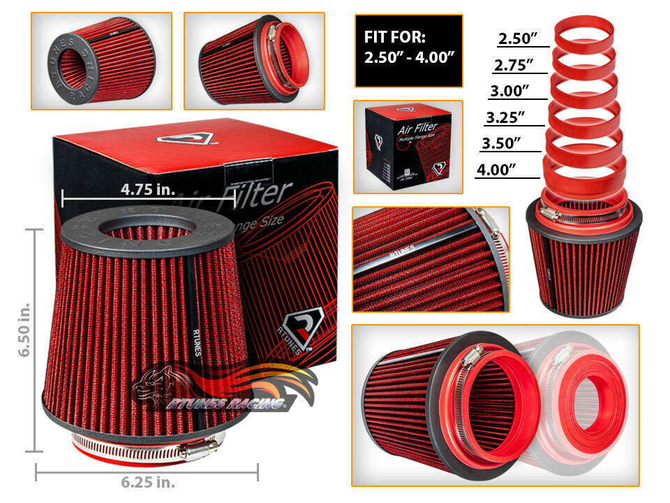 Cone Cold Air Intake Filter Universal Round RED For Daewoo Lanos/Leganza/Nubira