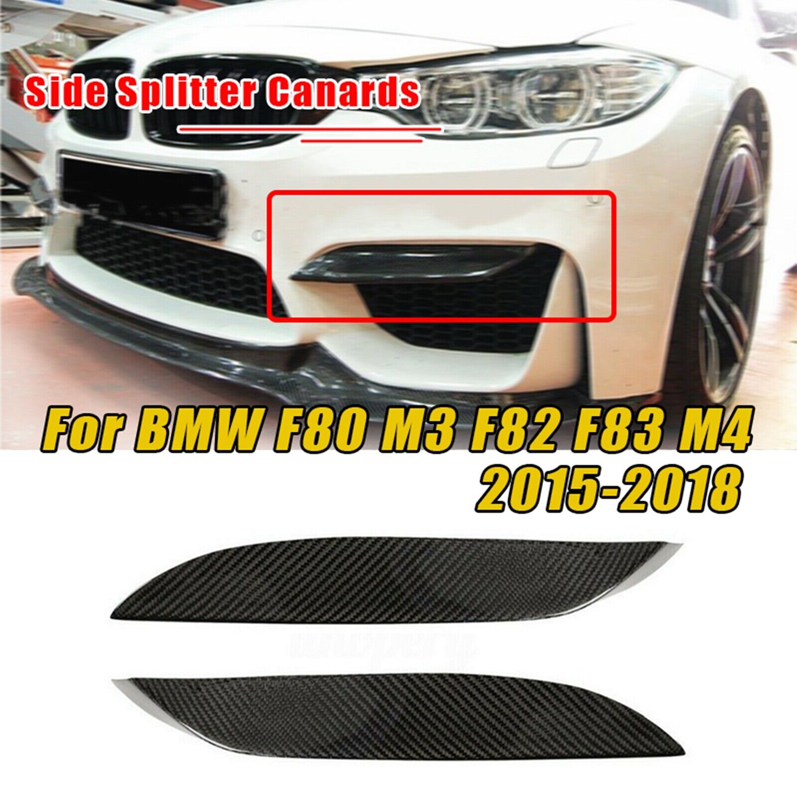 Carbon Front Bumper Side Splitter Canard Lip For BMW F80 M3 F82 F83 M4 15-20 US