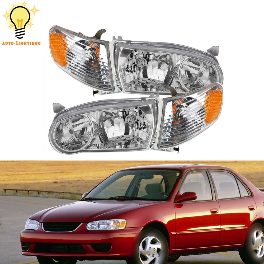 Left+Right Side Headlamp For Toyota Corolla 2001-2002 w/Corner Signal Headlights
