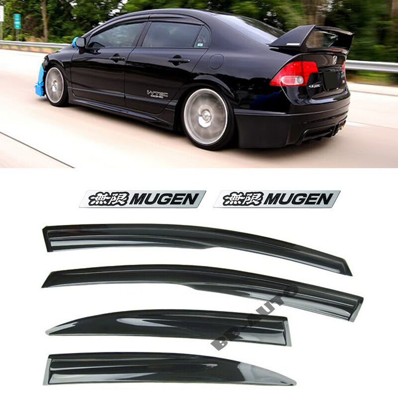 For 06-11 Honda Civic JDM SI Window Rain Visor MUGEN Style + EMBLEMs Sedan 4Dr