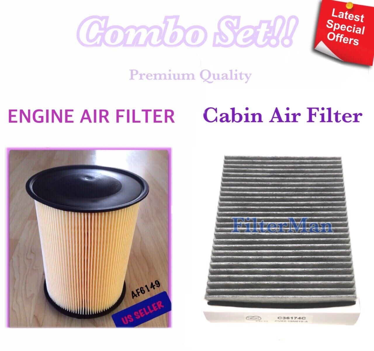 Engine&CARBONCabin Air Filter for 13-19 ESCAPE 12-18 FOCUS 14-16 TRANSIT CONNECT