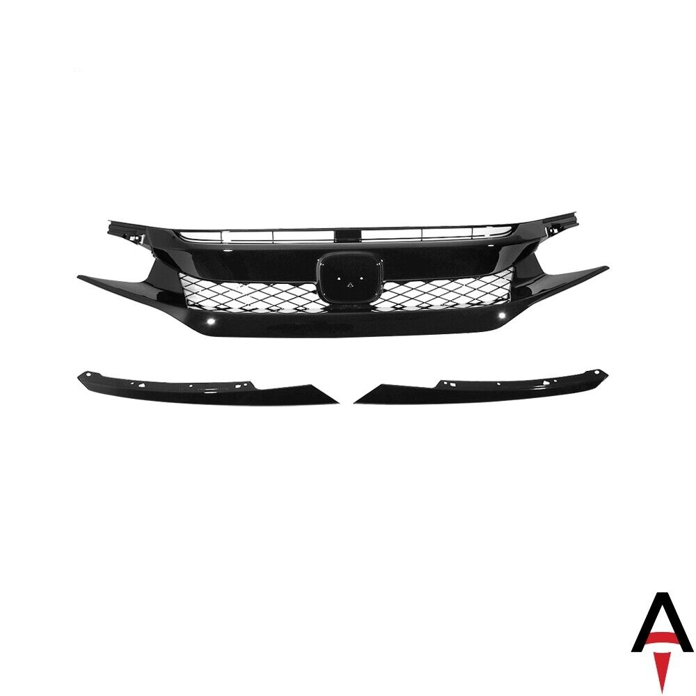 Type-R Style Front Bumper Set w/ Glossy Black Grille for 16-18 Civic Coupe Sedan