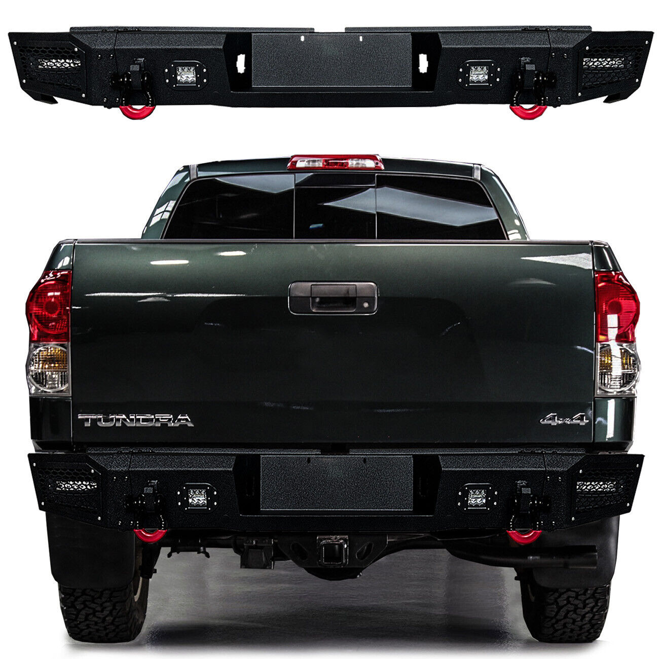Vijay For 2007-2013 Tundra Rear Bumper Textured Black w/ LED lights and D-rings