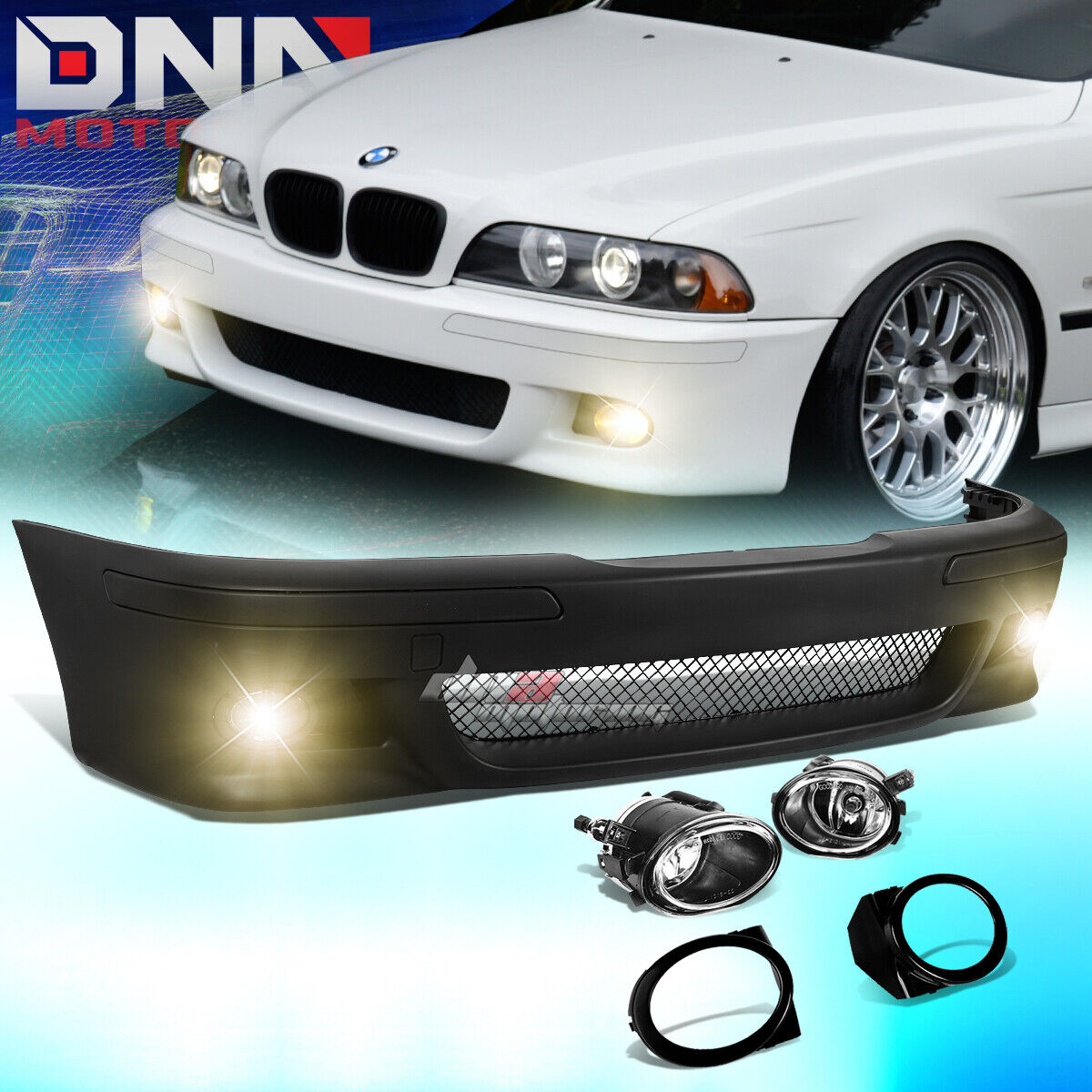 FOR 96-03 BMW E39 5SERIES M5 STYLE ABS FRONT BUMPER COVER BODY KIT+FOG LIGHT