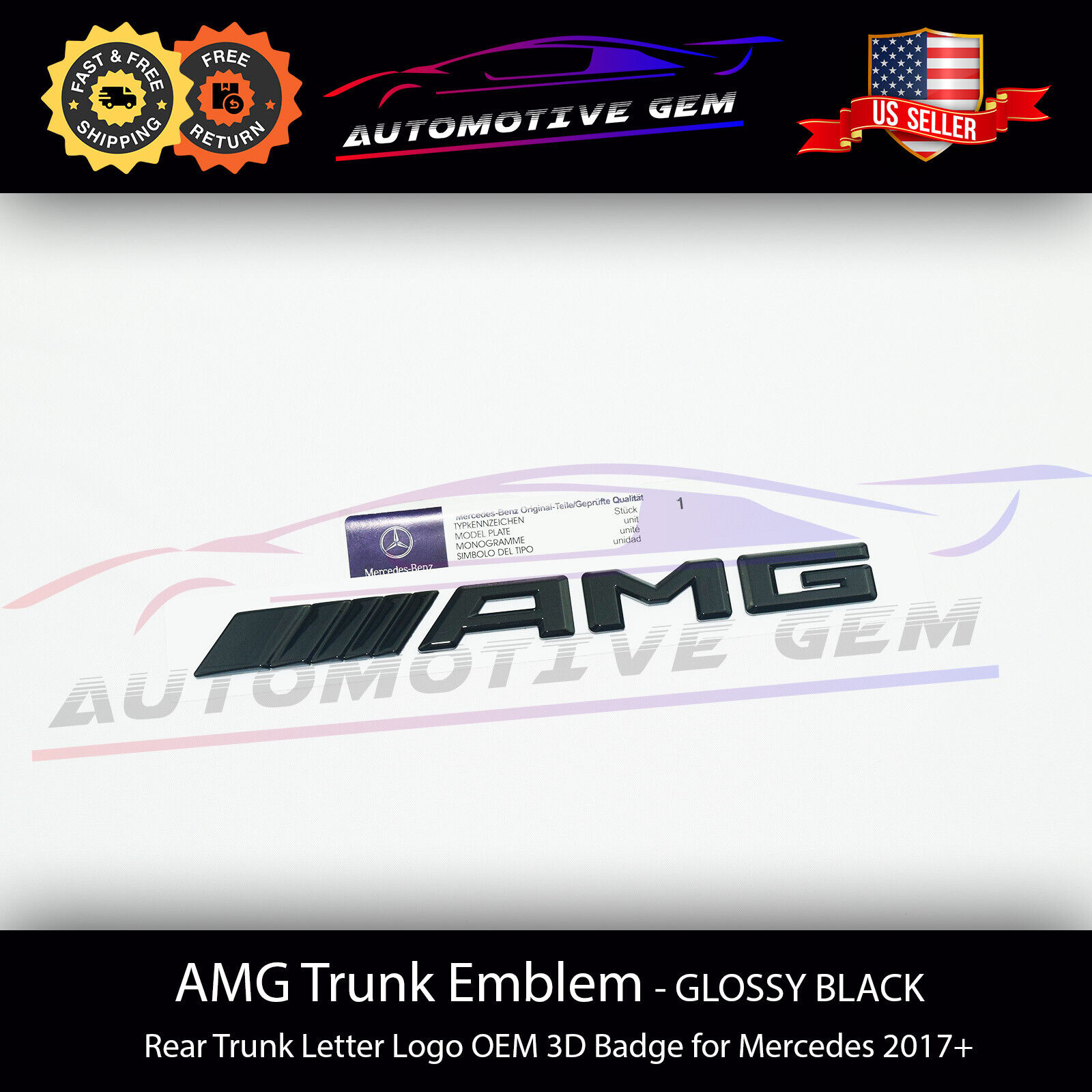 AMG Emblem GLOSS BLACK Rear Trunk Lid Badge Letter Logo OEM 3D Mercedes Benz