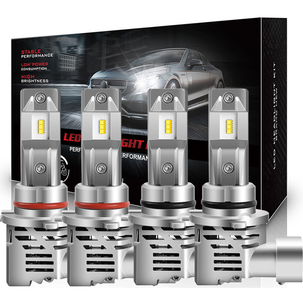 4X 9005 + 9006 LED Headlight Bulbs High / Low Beam 55W 8000LM 6500K w/ Fan White
