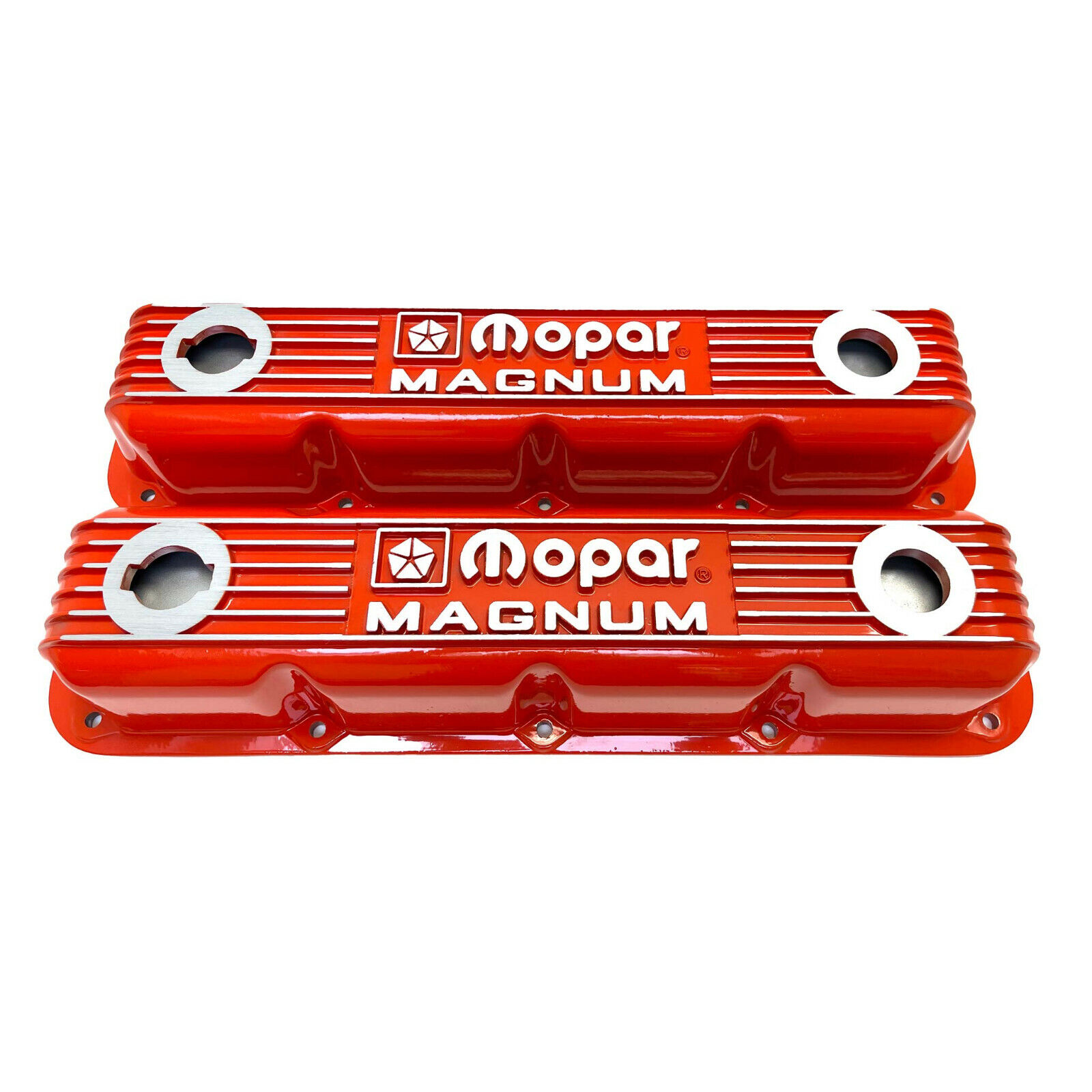 NOS Mopar MAGNUM Orange Valve Cover Set,  5.2L / 5.9L V8 - Classic Finned 