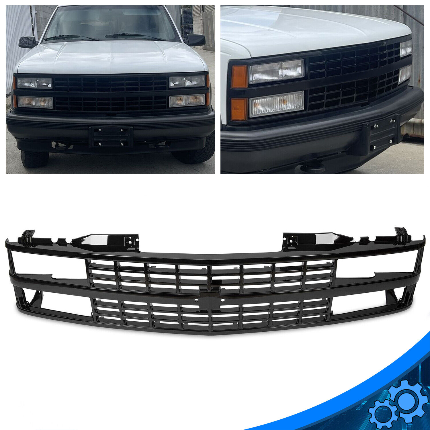 Glossy Black Painted Front Grille For 1988-93 Chevrolet C1500 K1500 89 90 91 92