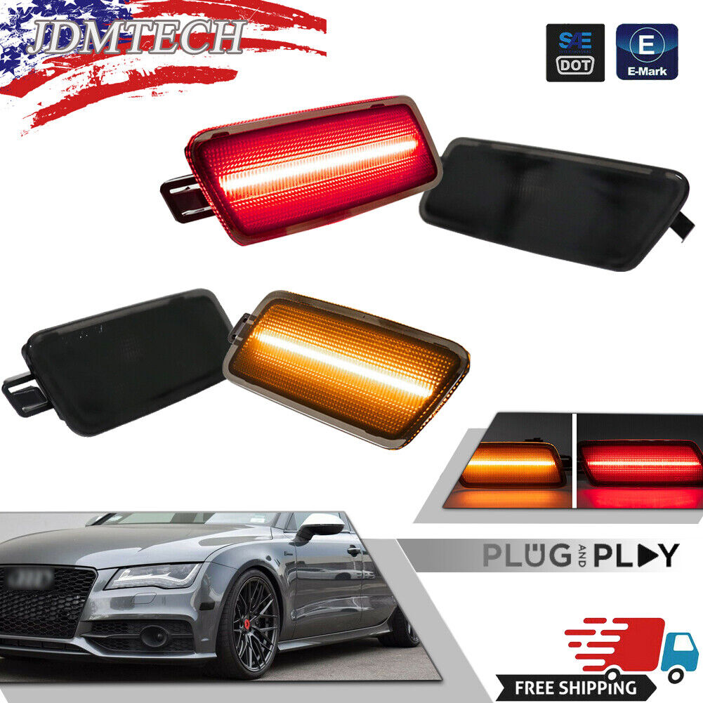 4PCS Smoked Front Amber Rear Red LED Side Marker Lights For 12-18 Audi A7 S7 RS7