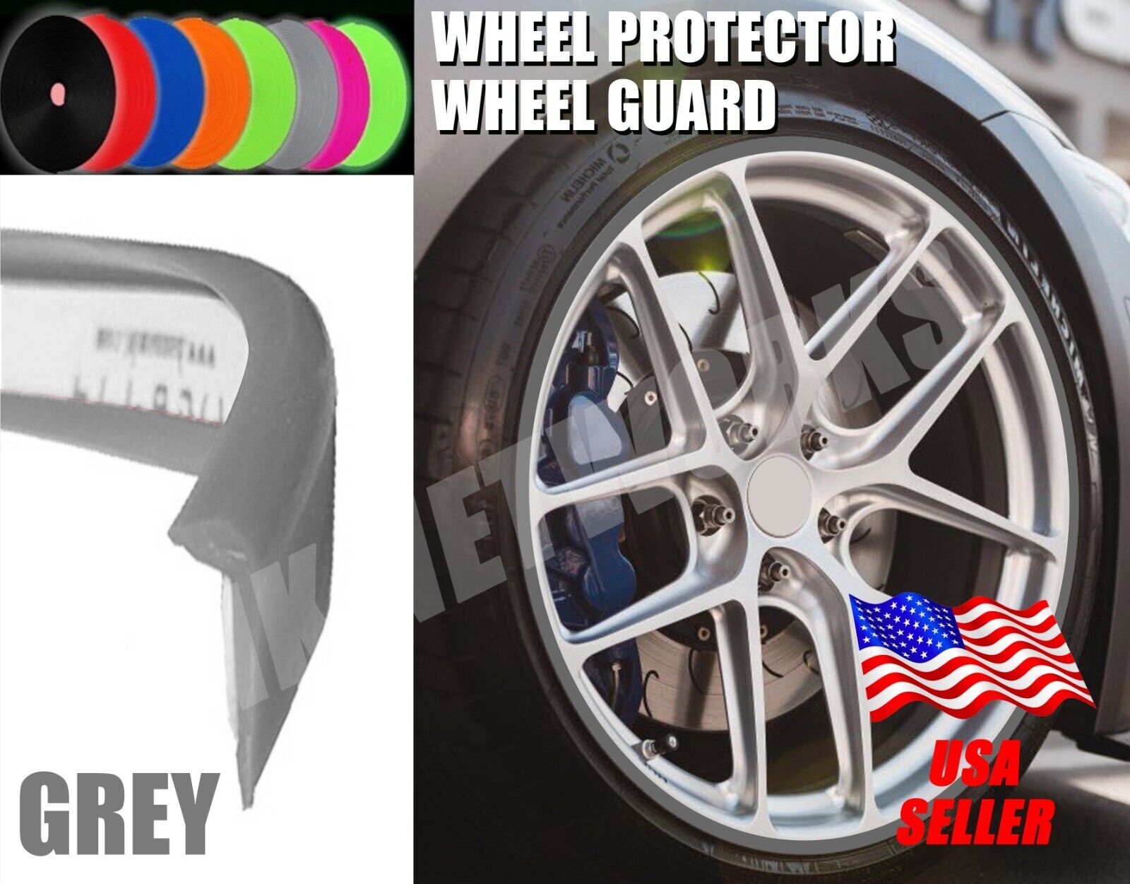 Wheel Rim Edge Guard Protector Universal Fit Silicone 2 Edge Type 4 Pcs (Grey)