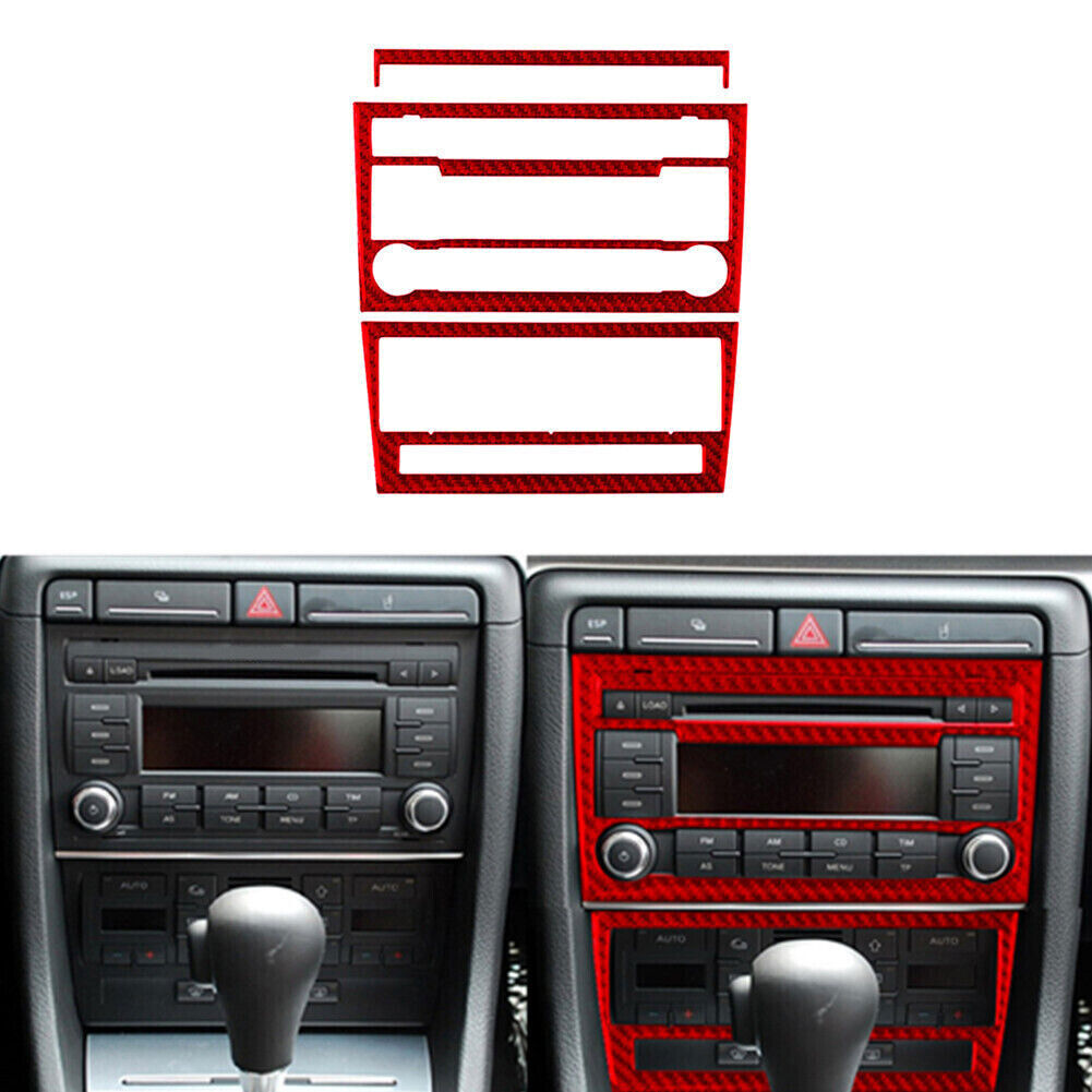 3X Red Central CD Player Panel Trim Cover Carbon Fiber For Audi A4 S4 2007-2008