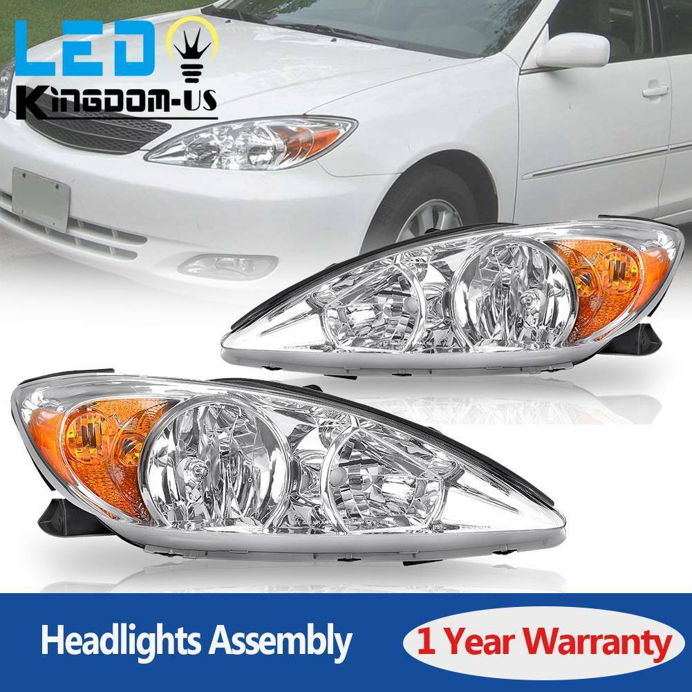 Chrome Headlights Assembly for 2002 2003 2004 Toyota Camry Headlamps Replacement