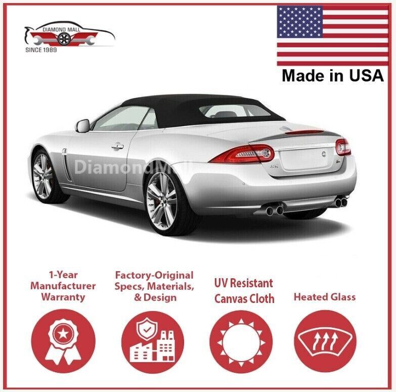 2007-15 Jaguar XK/XKR Convertible Soft Top w/DOT Approved Heated Glass, BLACK
