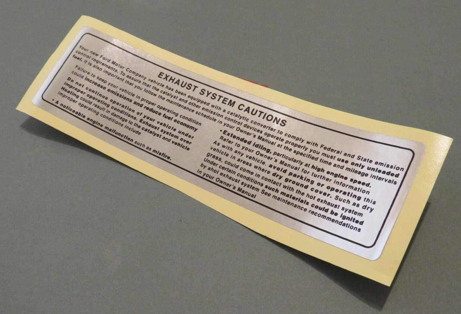 NEW 1977-1978 Ford LTD Exhaust System Cautions Sun Visor Decal