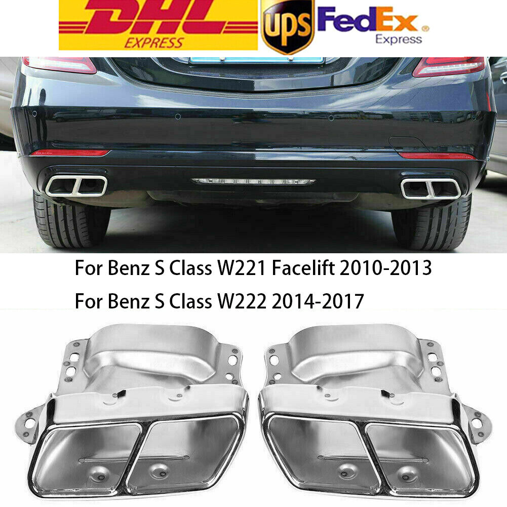 2pcs Car Rear Bumper Exhaust Tips For Mercedes Benz S Class W222 W221 S63 AMG