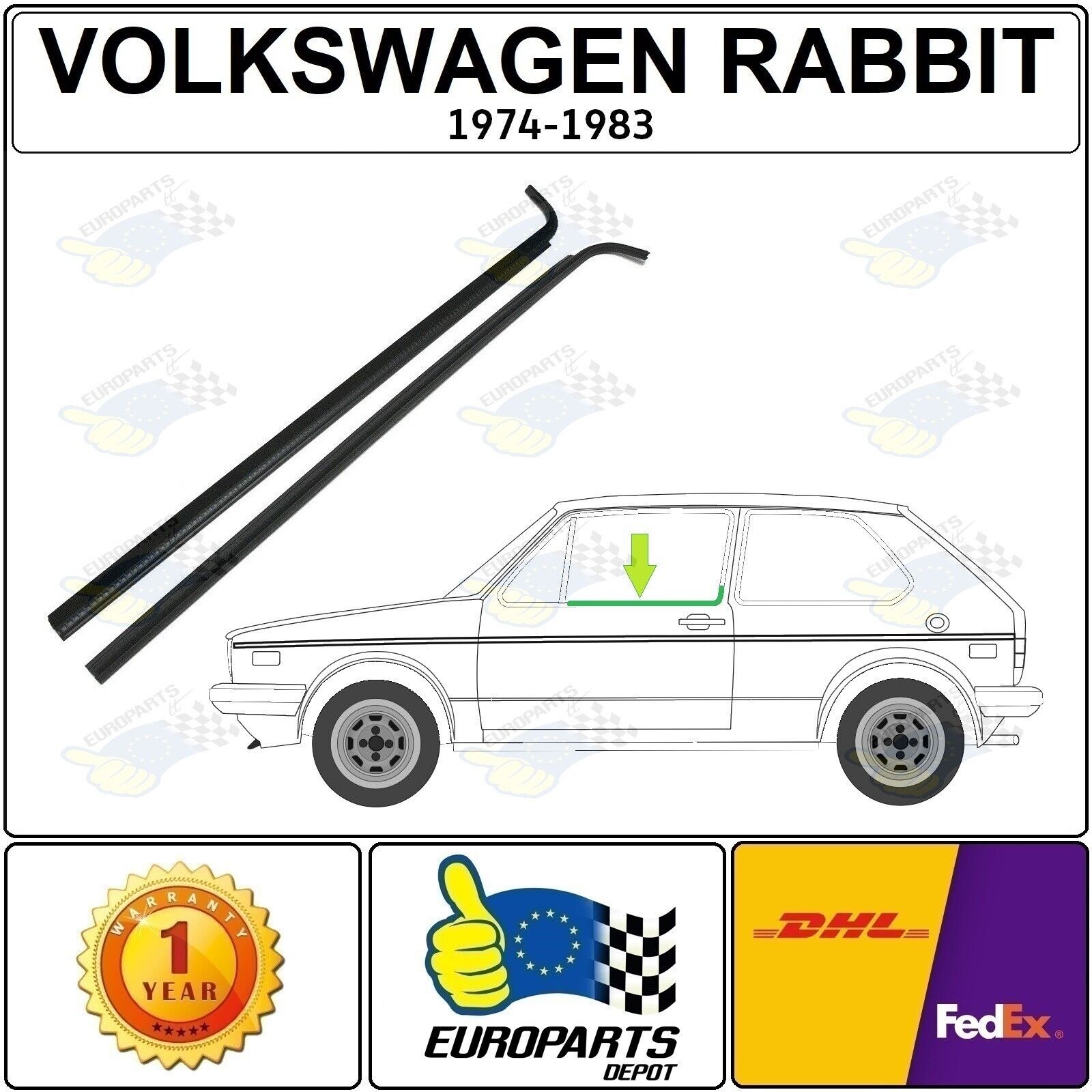 Volkswagen Golf Rabbit 1974-1983 MK1 3-door Window Scraper Seal Set 2 Pieces