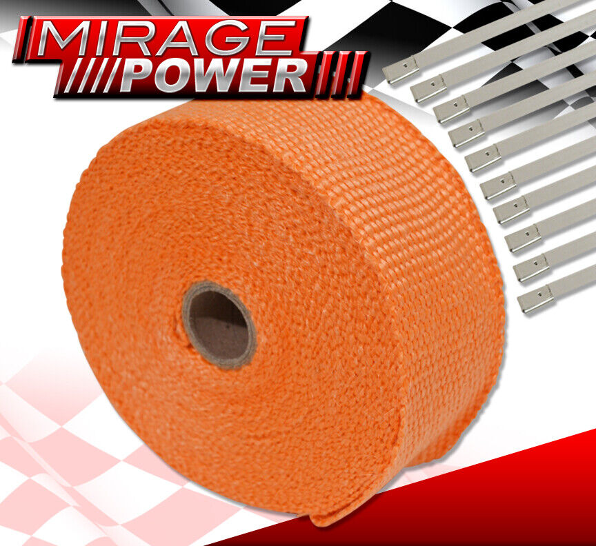 30Ft Header Turbo Manifold Insulation Orange Heat Wrap Cover + Zip Ties